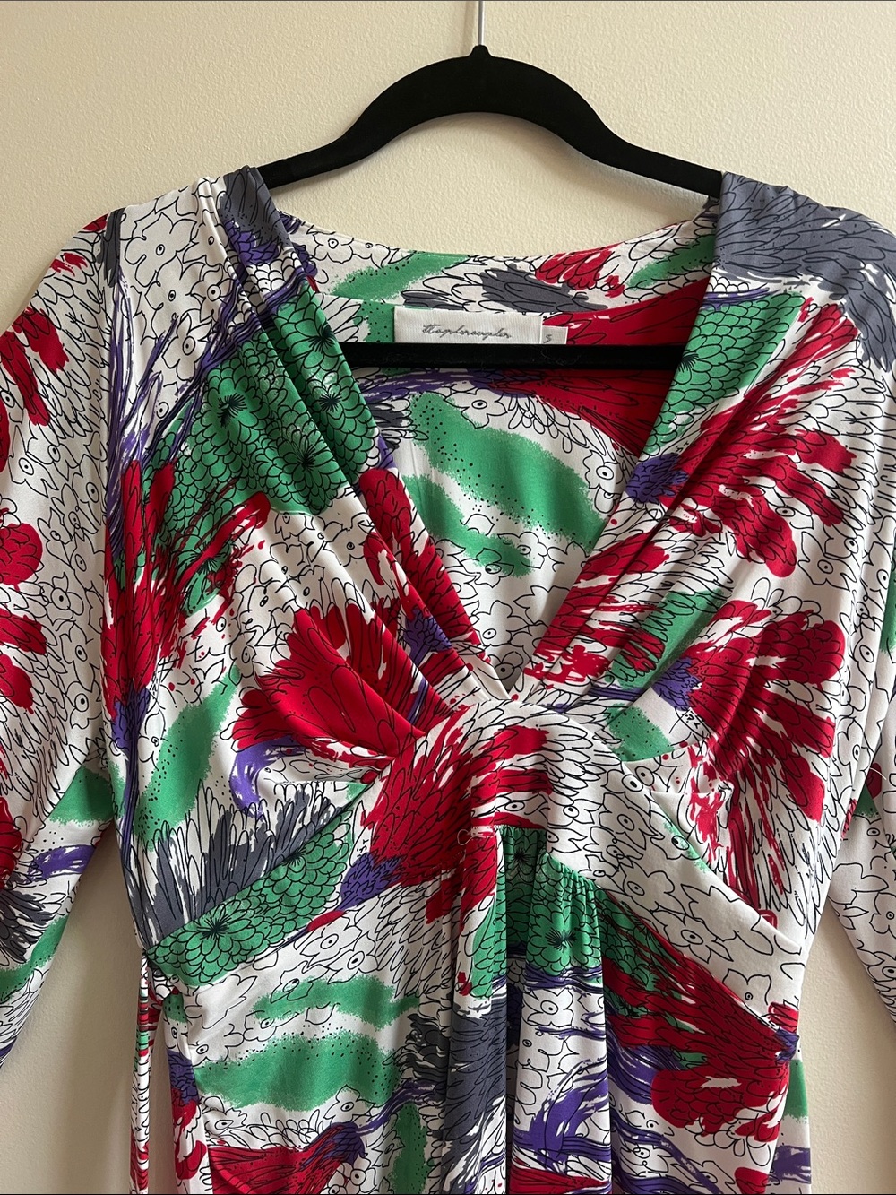 T-Bags Multicolor Floral Kimono Mini Dress V neck Long sleeve Empire waist CUTE - Picture 5 of 16